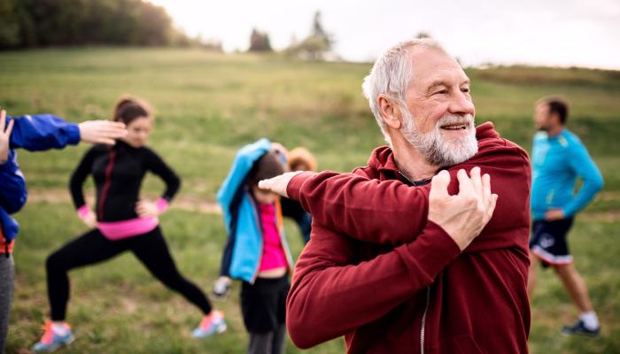 Man outside exercising.