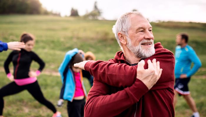 Man outside exercising.